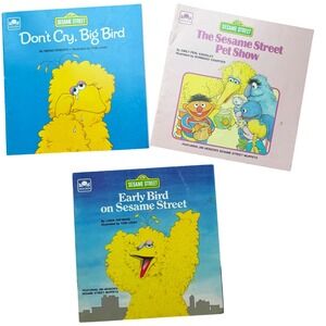 Sesame Street Golden Books Big Bird Pet Show Early Bird Set of 3 Vintage 80s Kid